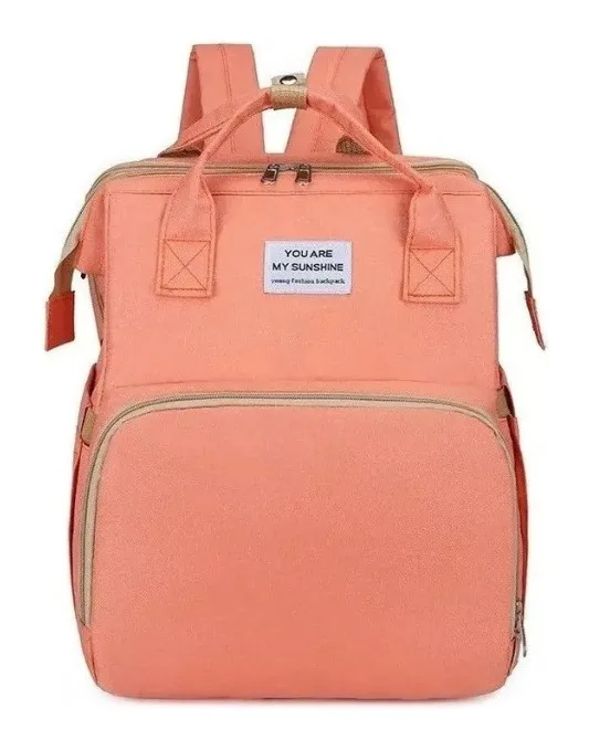 Bolso Pañalera Con Cambiador De Bebé Plegable Naranja